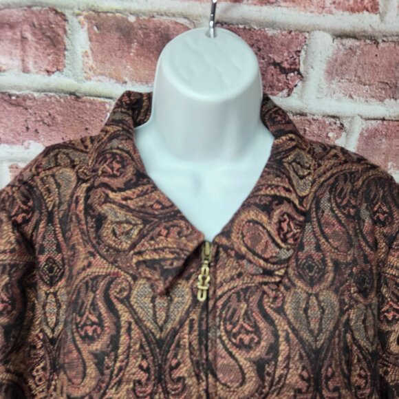 Women's CHRISTOPHER & BANKS Paisley Jacquard Zip Up Blazer Jacket Large - Picture 4 of 9